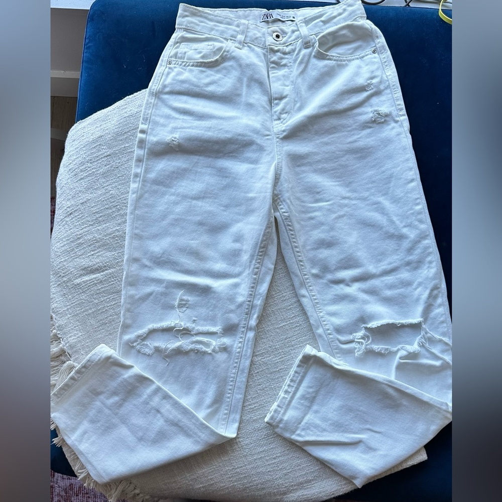 Zara distress white jeans